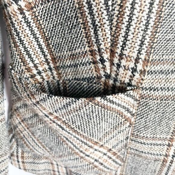 Dynamite Plaid Brown Tan Blazer W/Pockets 5 Tall - Picture 3 of 8